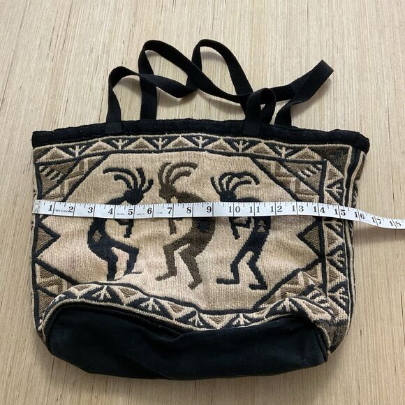 El Paso Saddle Blanket Bag Women's Black Cotton Stencil Purse Large Kokopelli - Picture 2 of 8